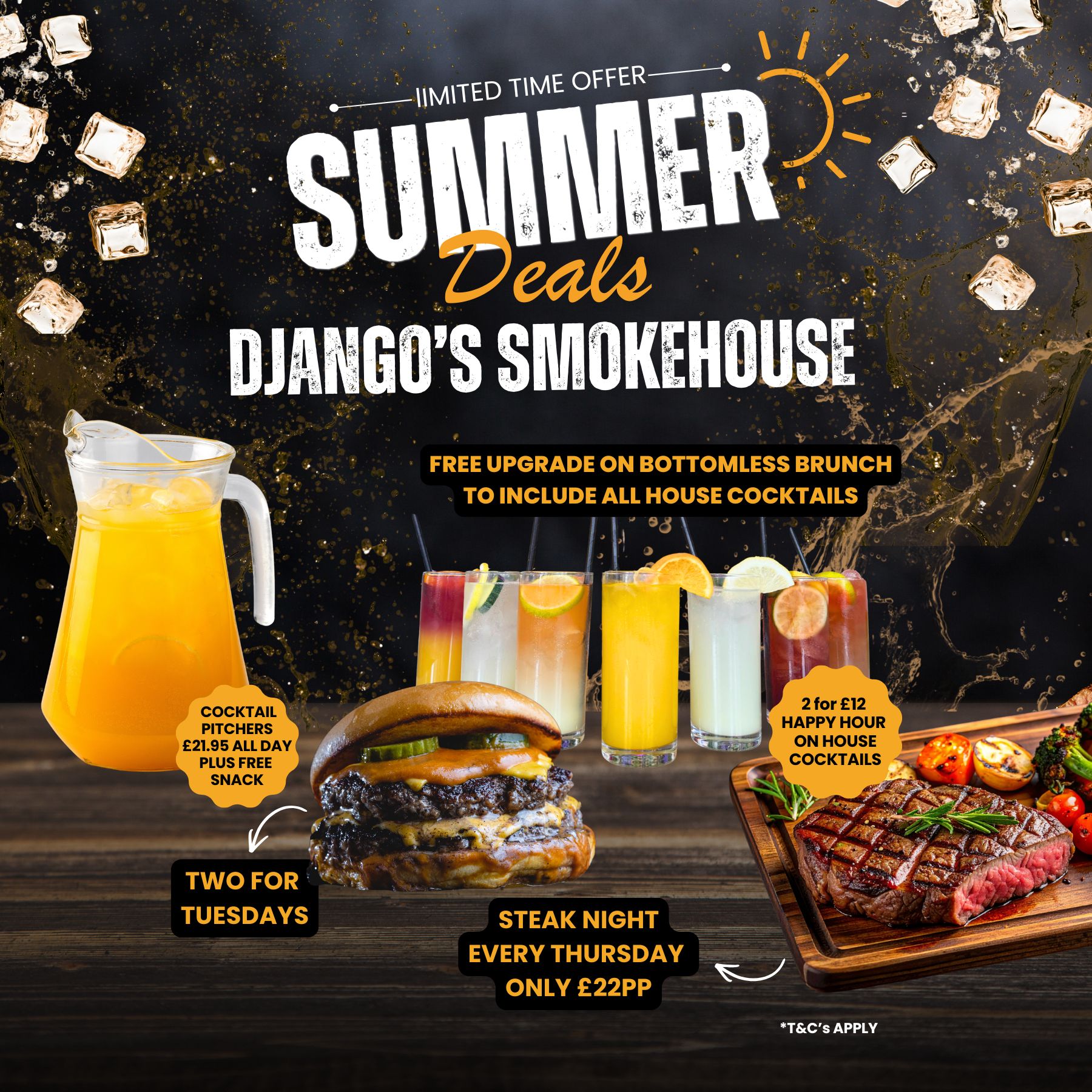 Advertisement for Father's Day at Django's smokehouse saying free beer for every dad 